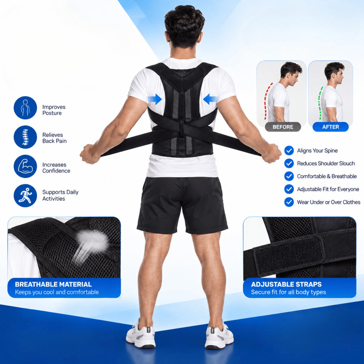 Posture Corrector – Adjustable Back & Shoulder Support Brace