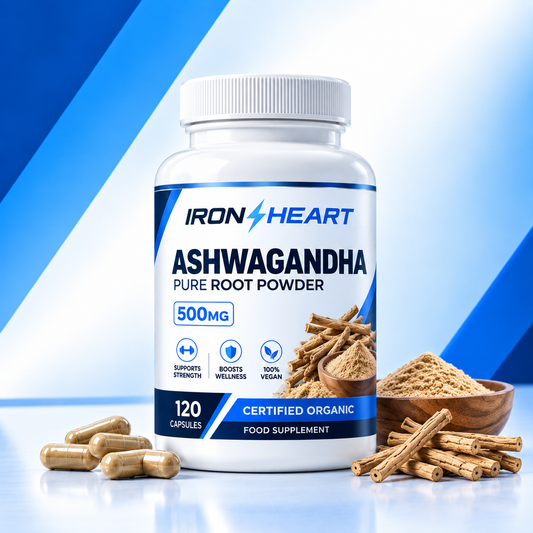 Organic Ashwagandha Capsules 500mg – Pure Root Powder, 120 Capsules